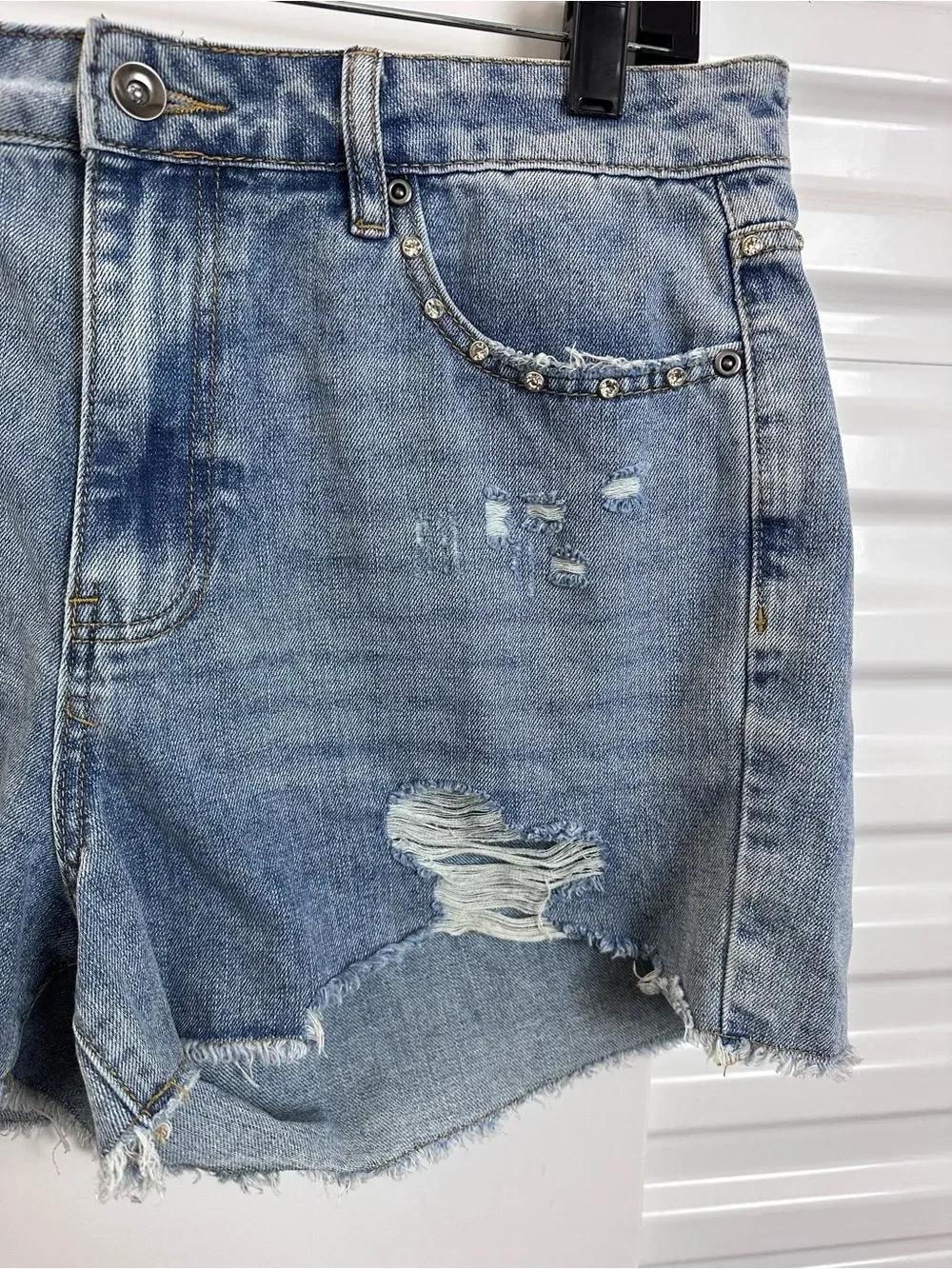 Hot Topic Light Blue Distressed Denim Shorts with Stud Accents